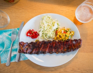 Baby back ribs, green apple slaw and grilled corn salsa. Nuff said. EAT!